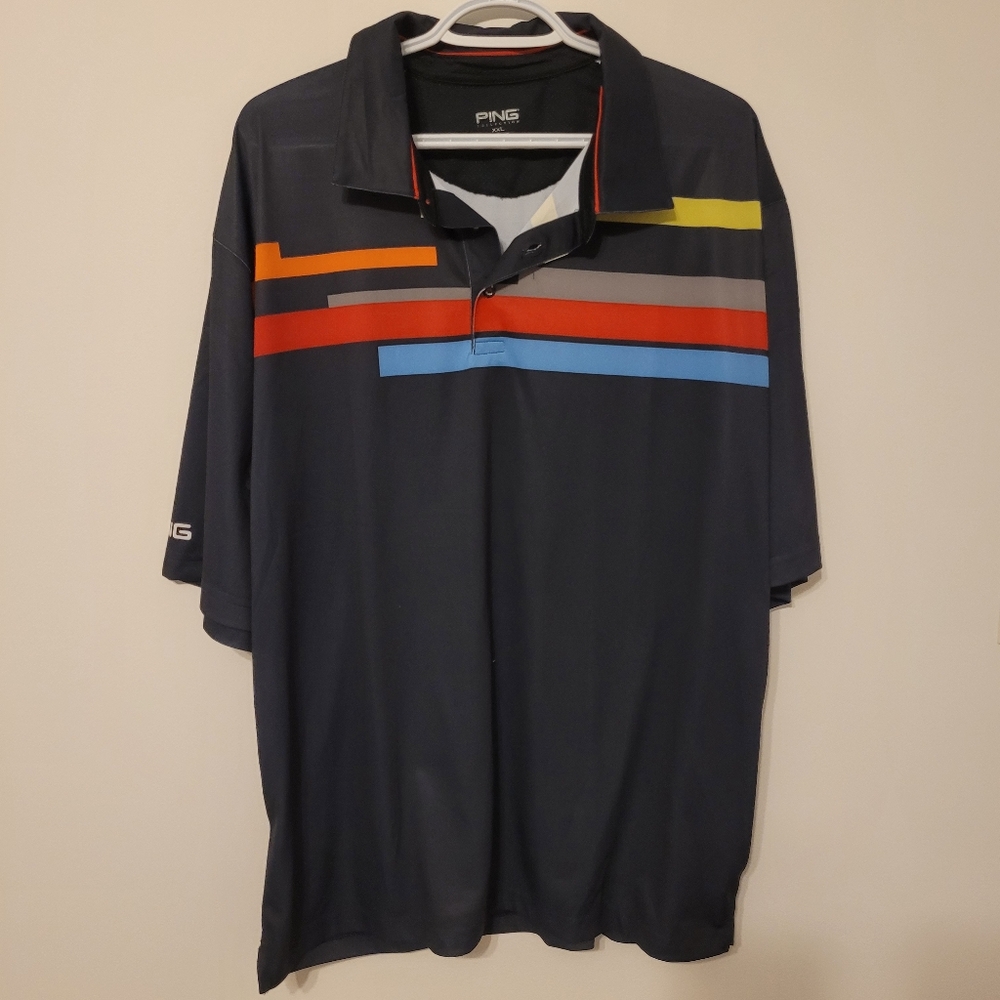 Ping Dri Fibre Dynamics Black Polo Golf Shirt with Striped Design Size XXL - Picture 1 of 8